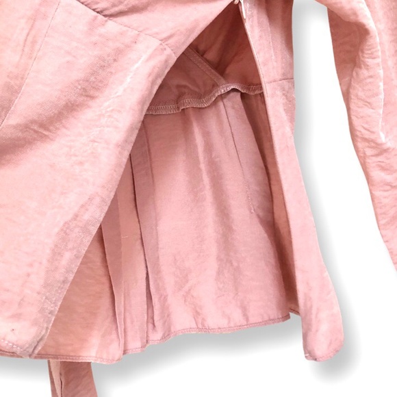 Cream Pink Color Deep V-Neck Long Sleeve Blouse with Side Zi… - Picture 5 of 6